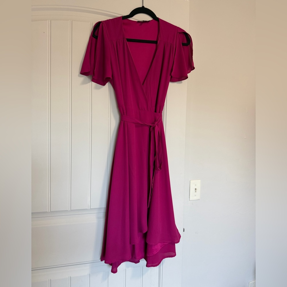 Lulu's Fuchsia V-Neck Dress - Picture 3 of 4